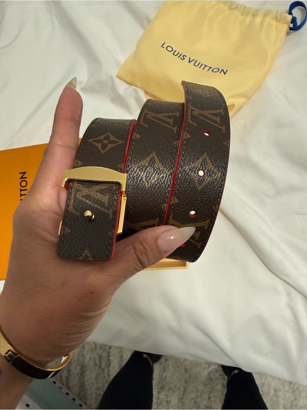 Louis Vuitton Red Leather Belt with Gold LV Buckle - Picture 2 of 7